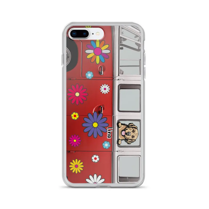 Custom Personalized Campervan Hippie And Pet Phone Case - Upto 3 Pets - Gift Idea For Dog/ Cat Lover - Case For iPhone And Samsung