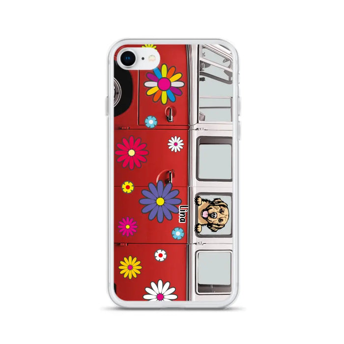 Custom Personalized Campervan Hippie And Pet Phone Case - Upto 3 Pets - Gift Idea For Dog/ Cat Lover - Case For iPhone And Samsung