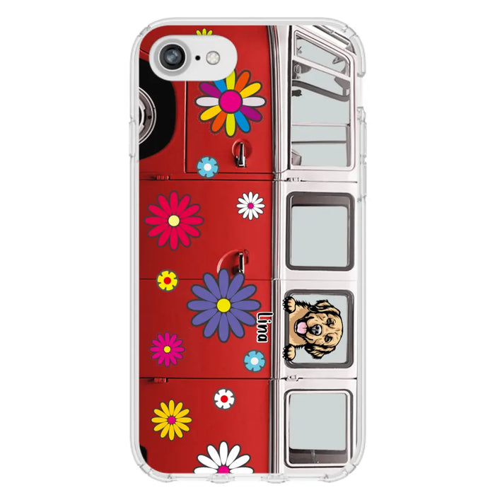 Custom Personalized Campervan Hippie And Pet Phone Case - Upto 3 Pets - Gift Idea For Dog/ Cat Lover - Case For iPhone And Samsung