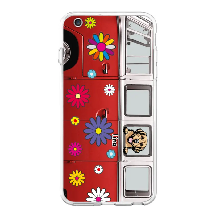 Custom Personalized Campervan Hippie And Pet Phone Case - Upto 3 Pets - Gift Idea For Dog/ Cat Lover - Case For iPhone And Samsung