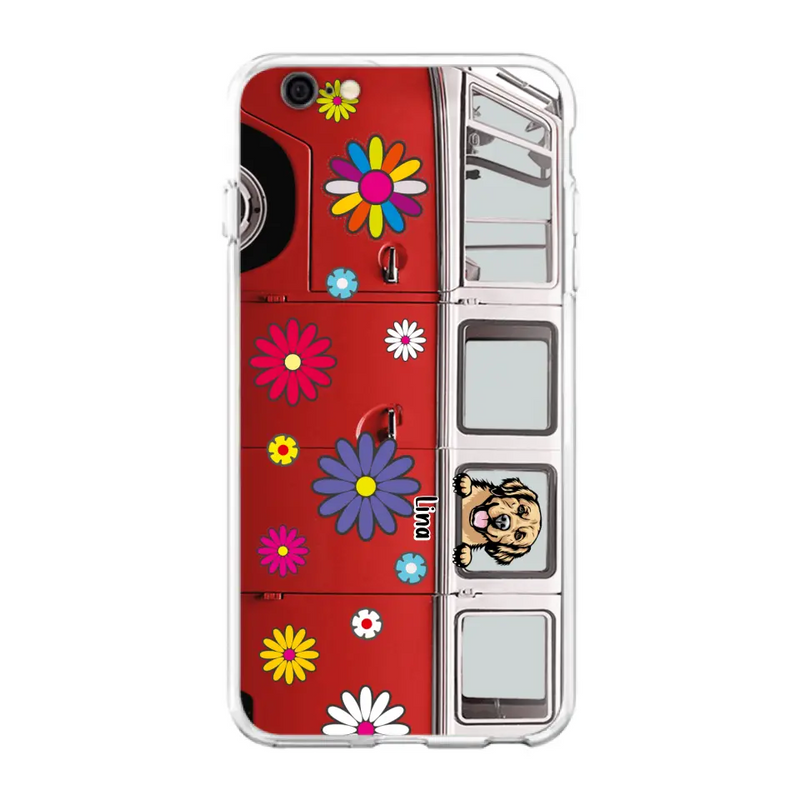 Personalized Campervan Hippie And Pet Phone Case - Up to 3 Pets - Gift Idea For Dog/Cat Lover - Case For iPhone And Samsung