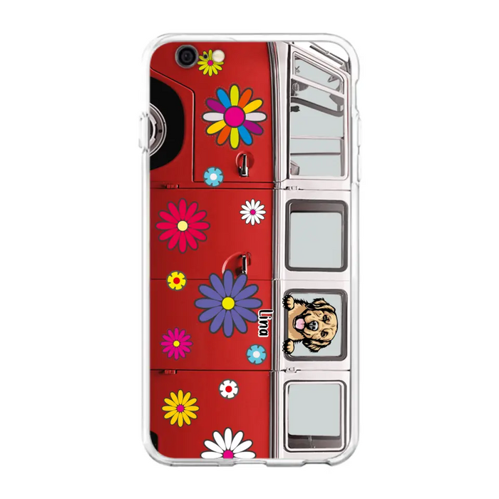 Custom Personalized Campervan Hippie And Pet Phone Case - Upto 3 Pets - Gift Idea For Dog/ Cat Lover - Case For iPhone And Samsung