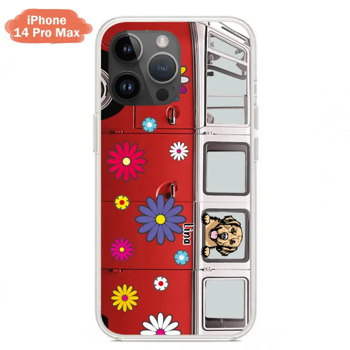 Custom Personalized Campervan Hippie And Pet Phone Case - Upto 3 Pets - Gift Idea For Dog/ Cat Lover - Case For iPhone And Samsung