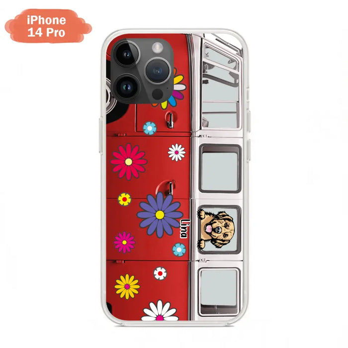 Custom Personalized Campervan Hippie And Pet Phone Case - Upto 3 Pets - Gift Idea For Dog/ Cat Lover - Case For iPhone And Samsung