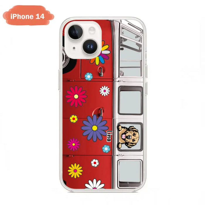 Custom Personalized Campervan Hippie And Pet Phone Case - Upto 3 Pets - Gift Idea For Dog/ Cat Lover - Case For iPhone And Samsung