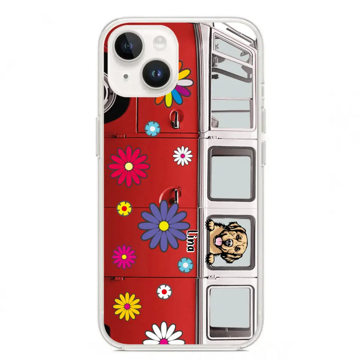 Custom Personalized Campervan Hippie And Pet Phone Case - Upto 3 Pets - Gift Idea For Dog/ Cat Lover - Case For iPhone And Samsung