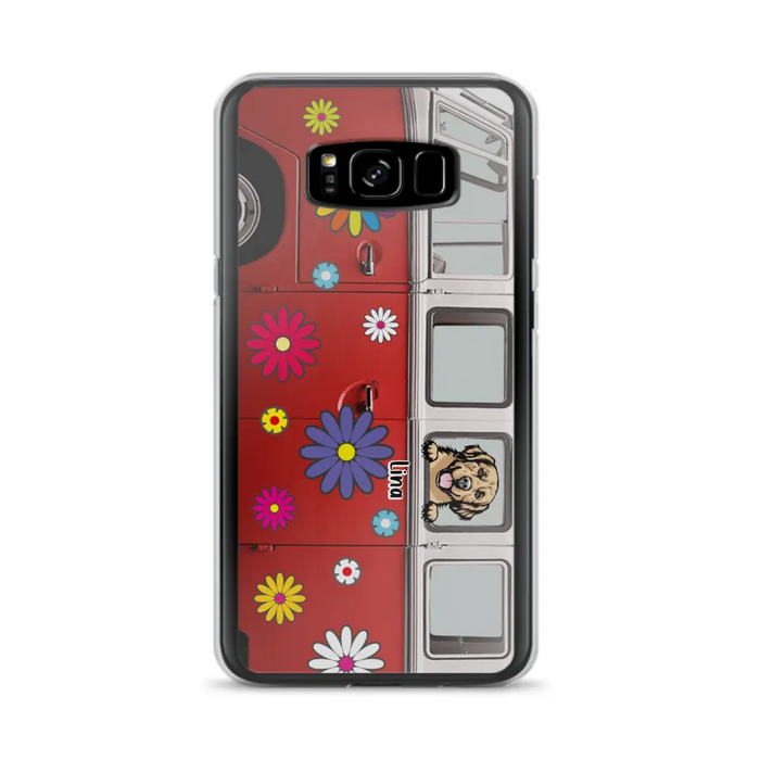 Custom Personalized Campervan Hippie And Pet Phone Case - Upto 3 Pets - Gift Idea For Dog/ Cat Lover - Case For iPhone And Samsung