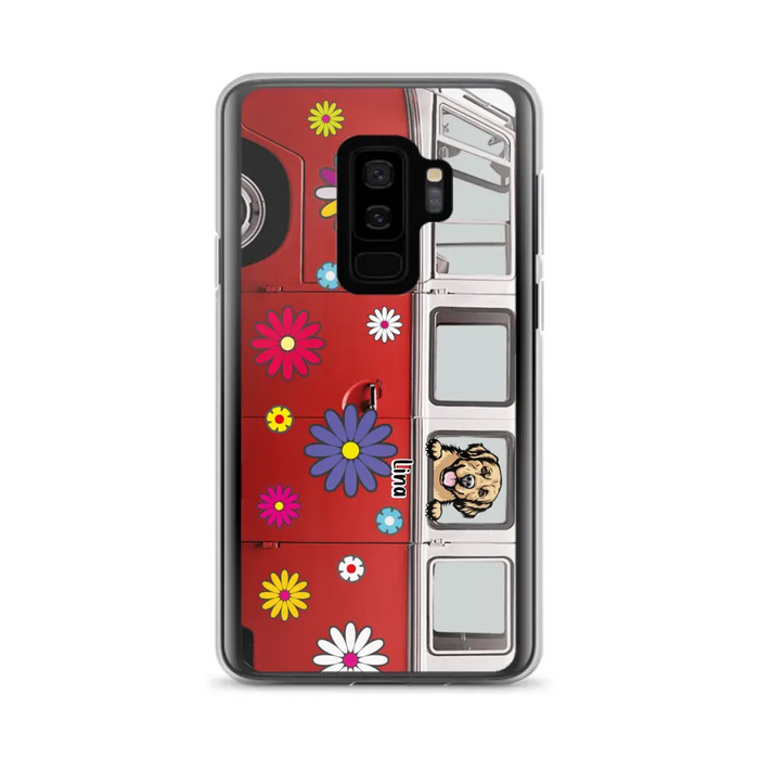 Custom Personalized Campervan Hippie And Pet Phone Case - Upto 3 Pets - Gift Idea For Dog/ Cat Lover - Case For iPhone And Samsung