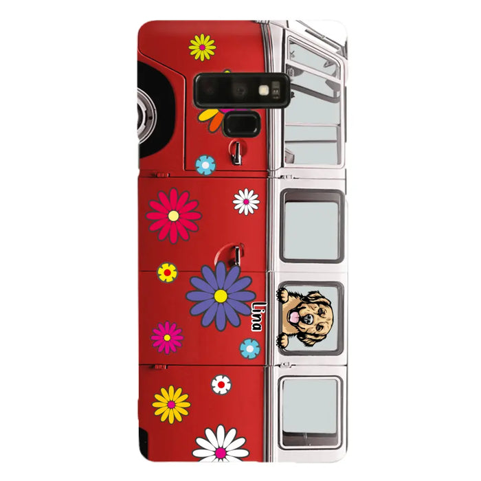 Custom Personalized Campervan Hippie And Pet Phone Case - Upto 3 Pets - Gift Idea For Dog/ Cat Lover - Case For iPhone And Samsung