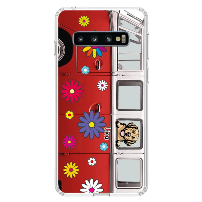 Custom Personalized Campervan Hippie And Pet Phone Case - Upto 3 Pets - Gift Idea For Dog/ Cat Lover - Case For iPhone And Samsung