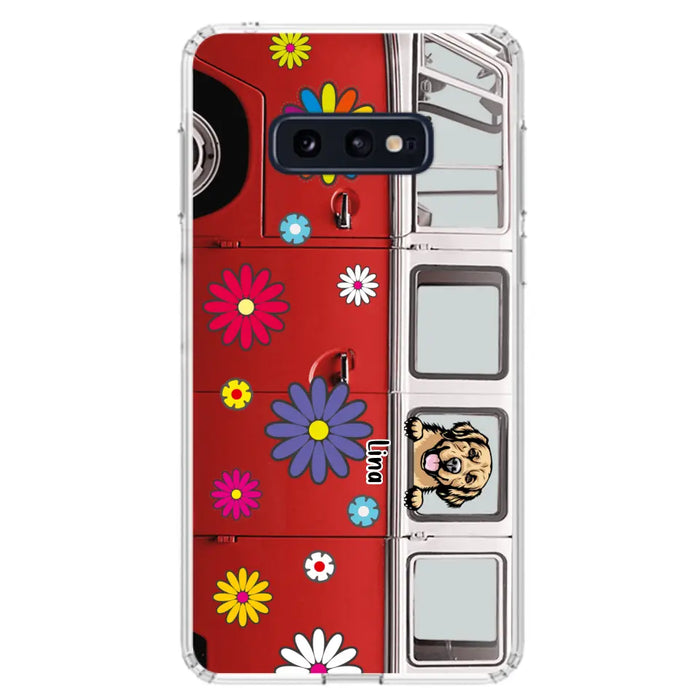 Custom Personalized Campervan Hippie And Pet Phone Case - Upto 3 Pets - Gift Idea For Dog/ Cat Lover - Case For iPhone And Samsung