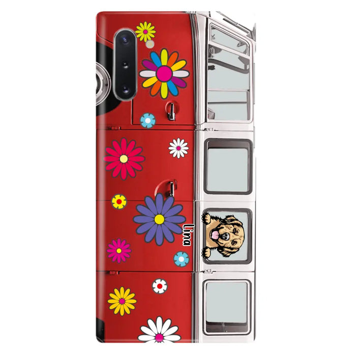 Custom Personalized Campervan Hippie And Pet Phone Case - Upto 3 Pets - Gift Idea For Dog/ Cat Lover - Case For iPhone And Samsung