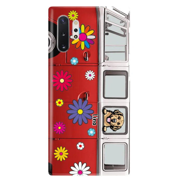 Custom Personalized Campervan Hippie And Pet Phone Case - Upto 3 Pets - Gift Idea For Dog/ Cat Lover - Case For iPhone And Samsung