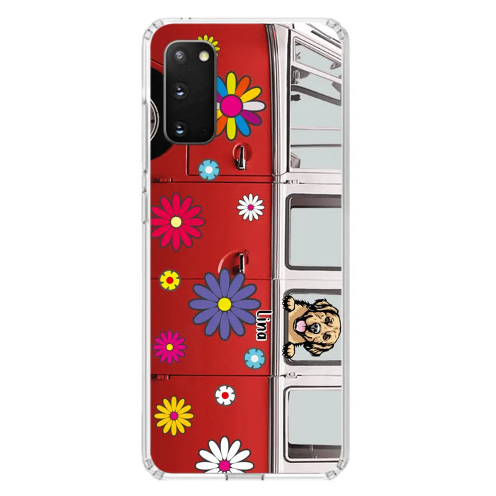 Custom Personalized Campervan Hippie And Pet Phone Case - Upto 3 Pets - Gift Idea For Dog/ Cat Lover - Case For iPhone And Samsung