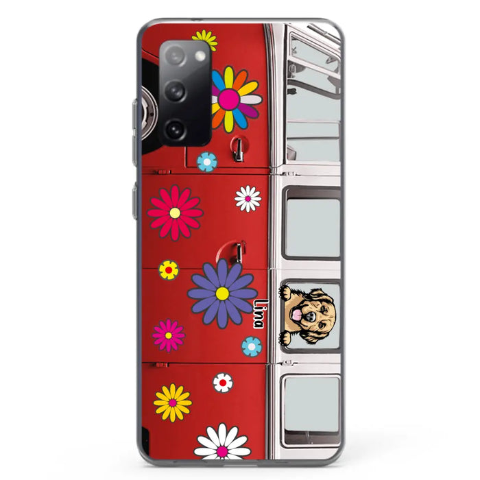 Custom Personalized Campervan Hippie And Pet Phone Case - Upto 3 Pets - Gift Idea For Dog/ Cat Lover - Case For iPhone And Samsung