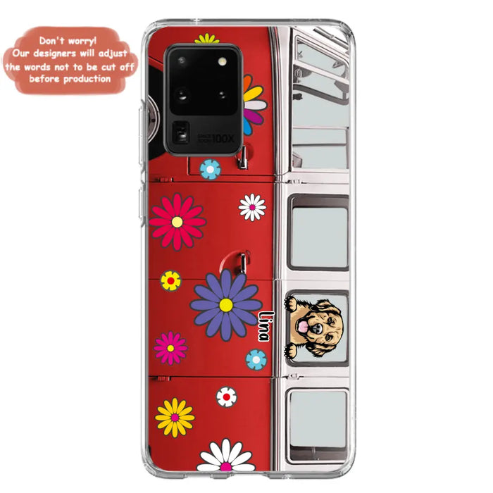 Custom Personalized Campervan Hippie And Pet Phone Case - Upto 3 Pets - Gift Idea For Dog/ Cat Lover - Case For iPhone And Samsung