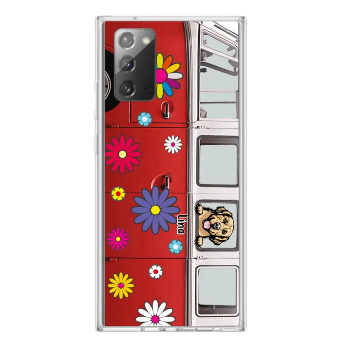 Custom Personalized Campervan Hippie And Pet Phone Case - Upto 3 Pets - Gift Idea For Dog/ Cat Lover - Case For iPhone And Samsung