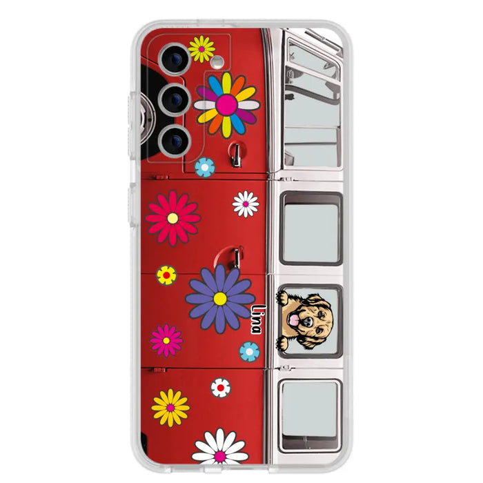 Custom Personalized Campervan Hippie And Pet Phone Case - Upto 3 Pets - Gift Idea For Dog/ Cat Lover - Case For iPhone And Samsung