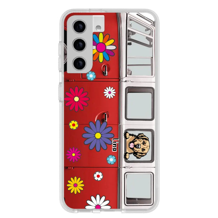 Custom Personalized Campervan Hippie And Pet Phone Case - Upto 3 Pets - Gift Idea For Dog/ Cat Lover - Case For iPhone And Samsung