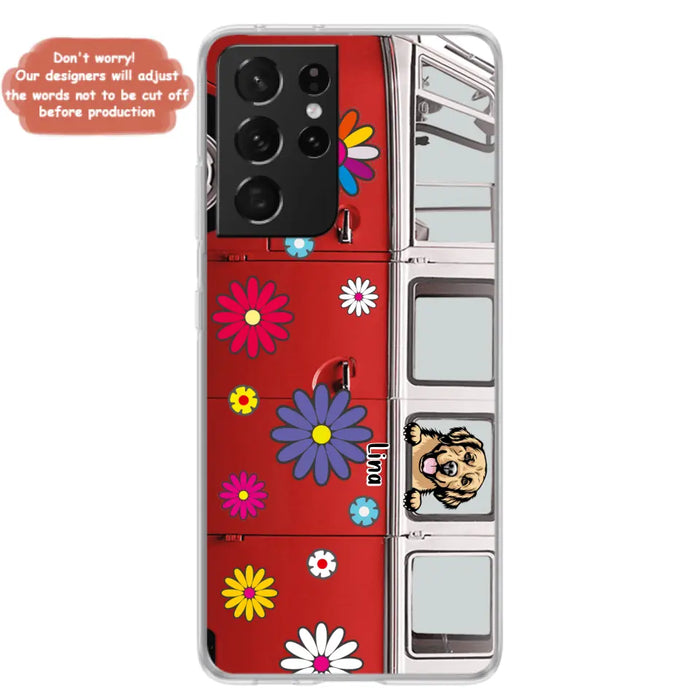 Custom Personalized Campervan Hippie And Pet Phone Case - Upto 3 Pets - Gift Idea For Dog/ Cat Lover - Case For iPhone And Samsung