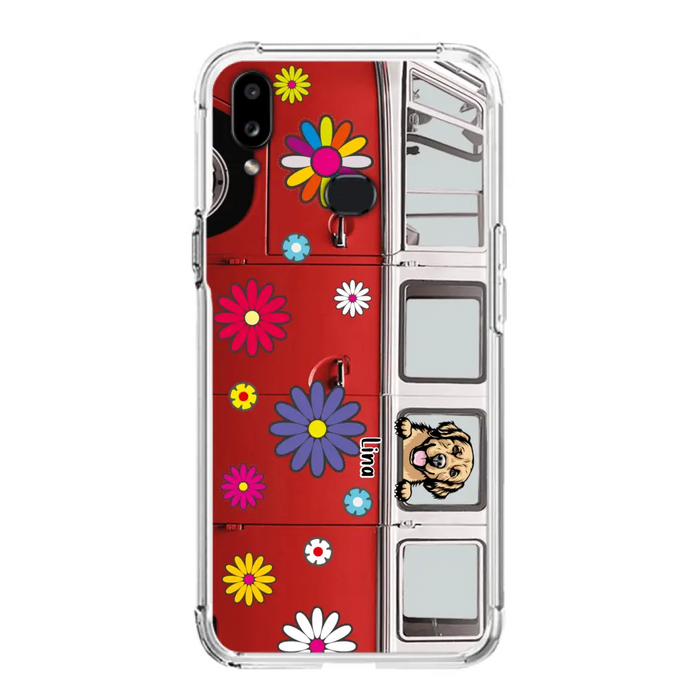 Custom Personalized Campervan Hippie And Pet Phone Case - Upto 3 Pets - Gift Idea For Dog/ Cat Lover - Case For iPhone And Samsung