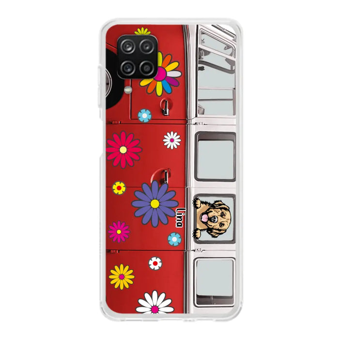 Custom Personalized Campervan Hippie And Pet Phone Case - Upto 3 Pets - Gift Idea For Dog/ Cat Lover - Case For iPhone And Samsung