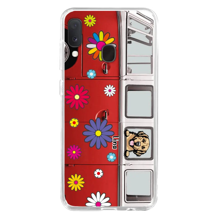 Custom Personalized Campervan Hippie And Pet Phone Case - Upto 3 Pets - Gift Idea For Dog/ Cat Lover - Case For iPhone And Samsung