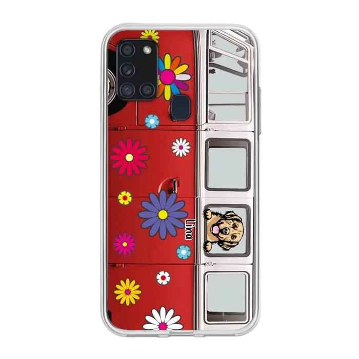 Custom Personalized Campervan Hippie And Pet Phone Case - Upto 3 Pets - Gift Idea For Dog/ Cat Lover - Case For iPhone And Samsung