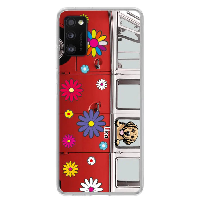 Custom Personalized Campervan Hippie And Pet Phone Case - Upto 3 Pets - Gift Idea For Dog/ Cat Lover - Case For iPhone And Samsung