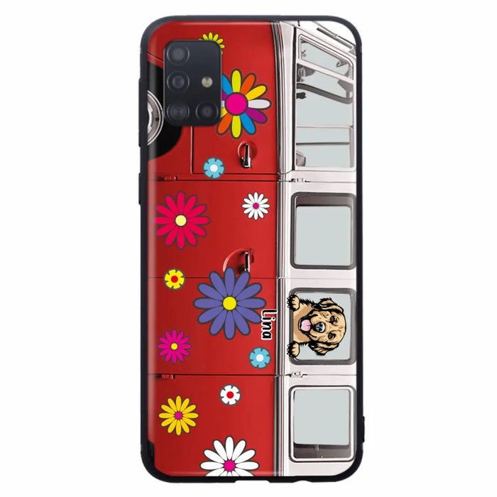 Custom Personalized Campervan Hippie And Pet Phone Case - Upto 3 Pets - Gift Idea For Dog/ Cat Lover - Case For iPhone And Samsung