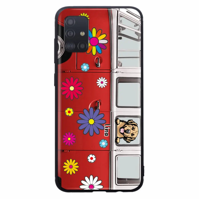 Custom Personalized Campervan Hippie And Pet Phone Case - Upto 3 Pets - Gift Idea For Dog/ Cat Lover - Case For iPhone And Samsung