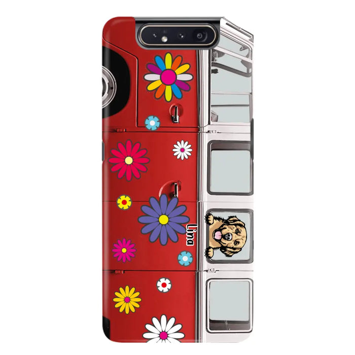 Custom Personalized Campervan Hippie And Pet Phone Case - Upto 3 Pets - Gift Idea For Dog/ Cat Lover - Case For iPhone And Samsung