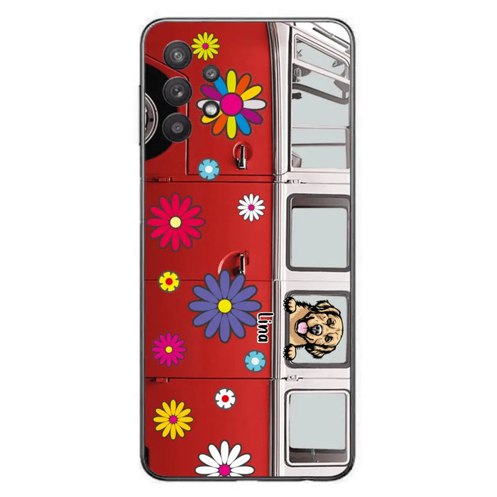 Custom Personalized Campervan Hippie And Pet Phone Case - Upto 3 Pets - Gift Idea For Dog/ Cat Lover - Case For iPhone And Samsung