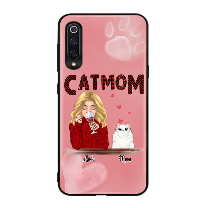 Custom Personalized Pet Mom Phone Case - Pet Mom With Wine And Upto 4 Pets - Case For iPhone, Samsung and Xiaomi