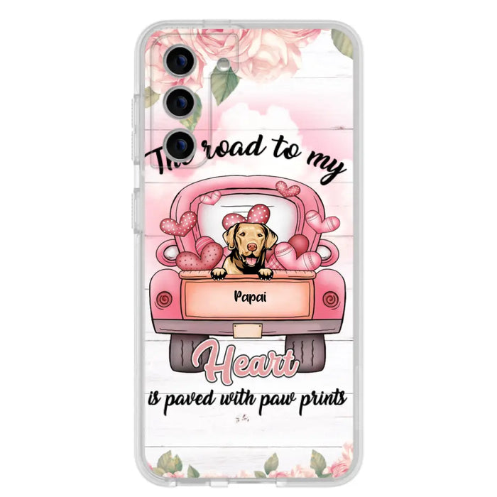 Custom Personalized Dog Phone Case - Best Gifts For Dog Lovers With Upto 5 Dogs - The Road To My Heart Is Paved With Paw Prints