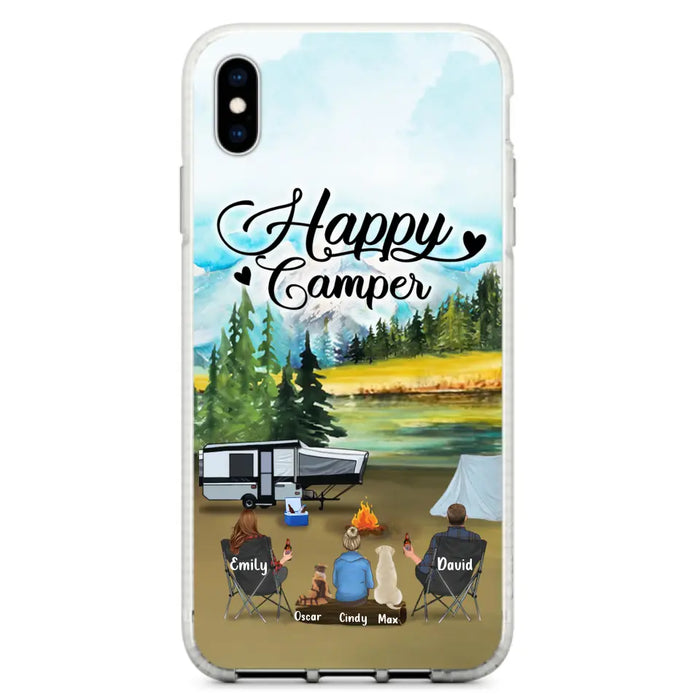 Custom Personalized Camping Phone Case - Parents With 1 Kids And 2 Pets - Best Gift For Family - Happy Camper - Case For iPhone And Samsung