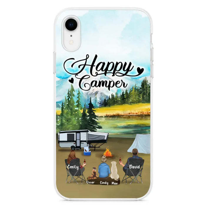 Custom Personalized Camping Phone Case - Parents With 1 Kids And 2 Pets - Best Gift For Family - Happy Camper - Case For iPhone And Samsung