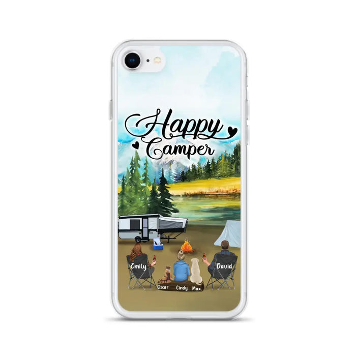 Custom Personalized Camping Phone Case - Parents With 1 Kids And 2 Pets - Best Gift For Family - Happy Camper - Case For iPhone And Samsung