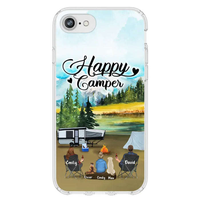 Custom Personalized Camping Phone Case - Parents With 1 Kids And 2 Pets - Best Gift For Family - Happy Camper - Case For iPhone And Samsung