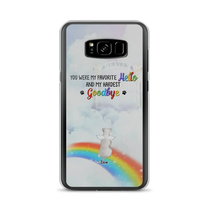 Custom Personalized Memorial Pets At Rainbow Bridge Phone Case - Upto 5 Pets - Memorial Gift For Dog Lovers/Cat Lovers - You Were My Favorite Hello
And My Hardest Goodbye - For iPhone And Samsung Phone Case