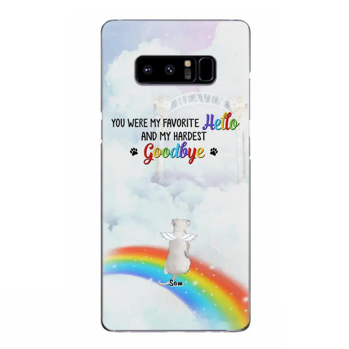 Custom Personalized Memorial Pets At Rainbow Bridge Phone Case - Upto 5 Pets - Memorial Gift For Dog Lovers/Cat Lovers - You Were My Favorite Hello
And My Hardest Goodbye - For iPhone And Samsung Phone Case