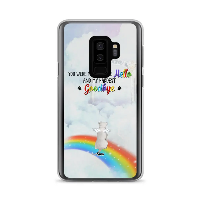 Custom Personalized Memorial Pets At Rainbow Bridge Phone Case - Upto 5 Pets - Memorial Gift For Dog Lovers/Cat Lovers - You Were My Favorite Hello
And My Hardest Goodbye - For iPhone And Samsung Phone Case