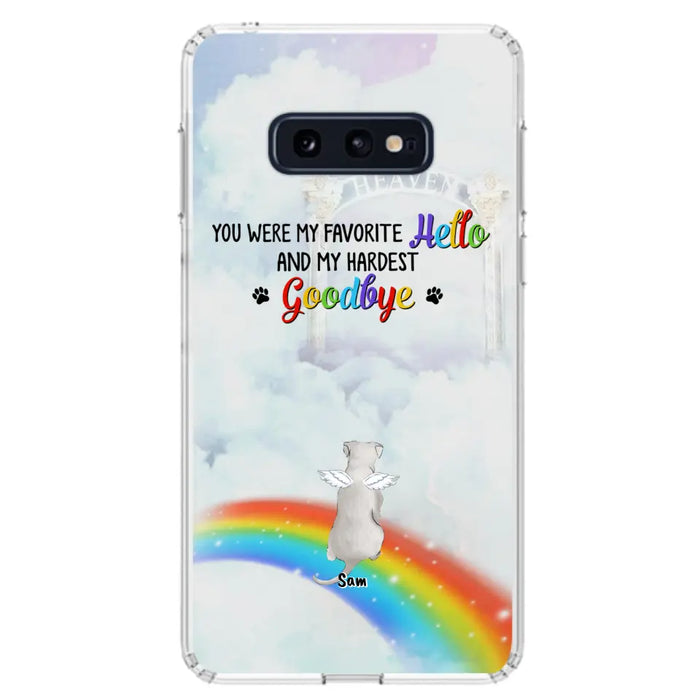 Custom Personalized Memorial Pets At Rainbow Bridge Phone Case - Upto 5 Pets - Memorial Gift For Dog Lovers/Cat Lovers - You Were My Favorite Hello
And My Hardest Goodbye - For iPhone And Samsung Phone Case