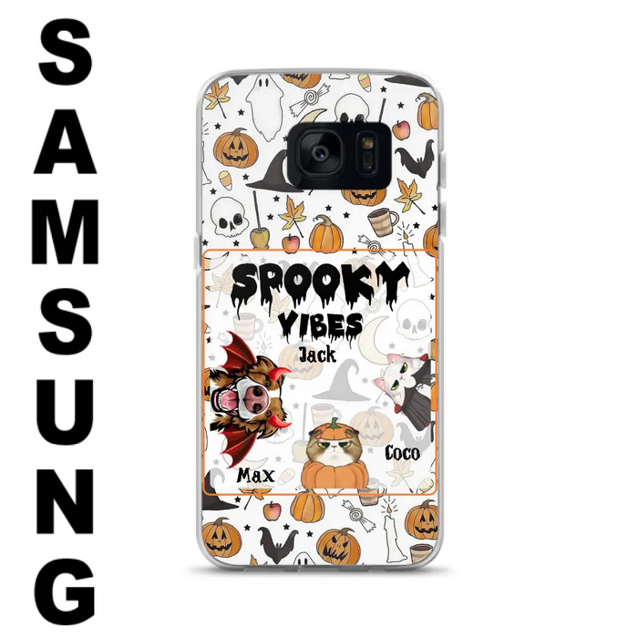 Custom Personalized Halloween Pet Phone Case - Upto 3 Pets - Gift Idea For Dog/Cat Owners -  Spooky Vibes - Case for iPhone/Samsung