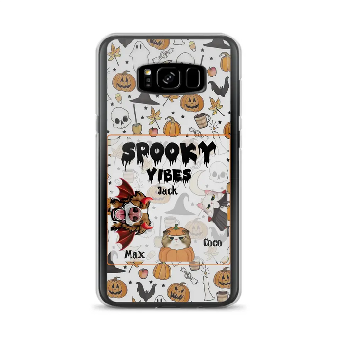 Custom Personalized Halloween Pet Phone Case - Upto 3 Pets - Gift Idea For Dog/Cat Owners -  Spooky Vibes - Case for iPhone/Samsung