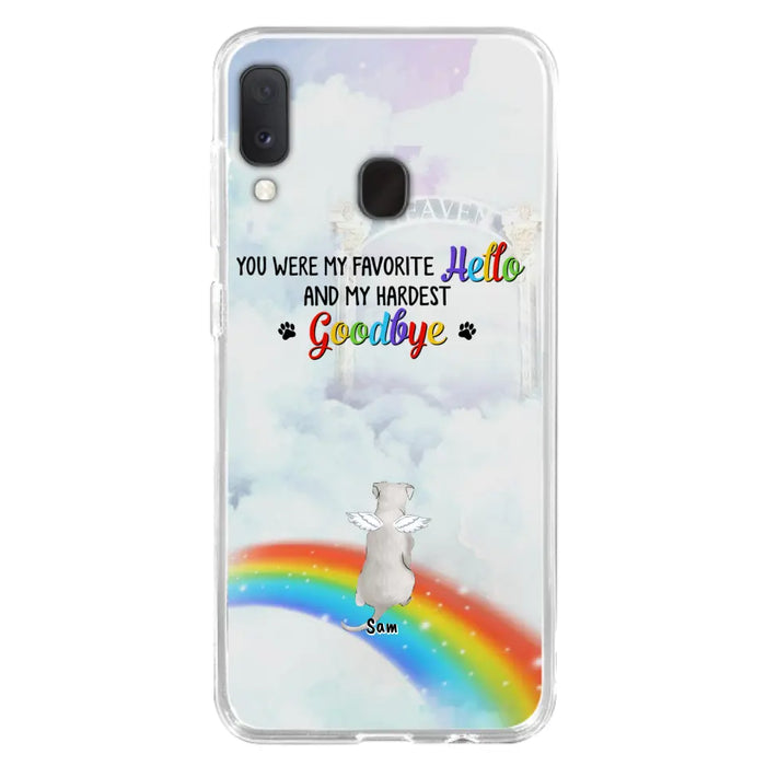 Custom Personalized Memorial Pets At Rainbow Bridge Phone Case - Upto 5 Pets - Memorial Gift For Dog Lovers/Cat Lovers - You Were My Favorite Hello
And My Hardest Goodbye - For iPhone And Samsung Phone Case