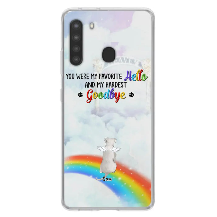 Custom Personalized Memorial Pets At Rainbow Bridge Phone Case - Upto 5 Pets - Memorial Gift For Dog Lovers/Cat Lovers - You Were My Favorite Hello
And My Hardest Goodbye - For iPhone And Samsung Phone Case