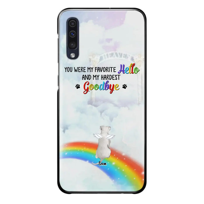 Custom Personalized Memorial Pets At Rainbow Bridge Phone Case - Upto 5 Pets - Memorial Gift For Dog Lovers/Cat Lovers - You Were My Favorite Hello
And My Hardest Goodbye - For iPhone And Samsung Phone Case