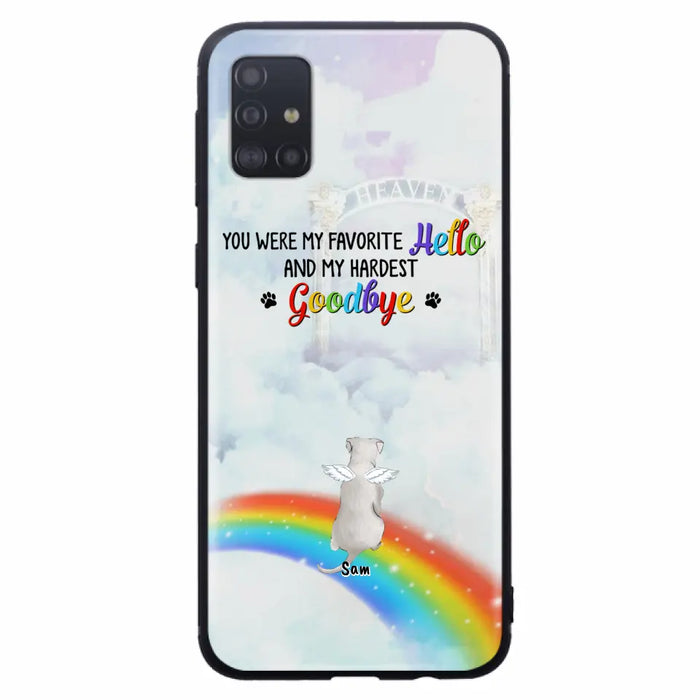 Custom Personalized Memorial Pets At Rainbow Bridge Phone Case - Upto 5 Pets - Memorial Gift For Dog Lovers/Cat Lovers - You Were My Favorite Hello
And My Hardest Goodbye - For iPhone And Samsung Phone Case