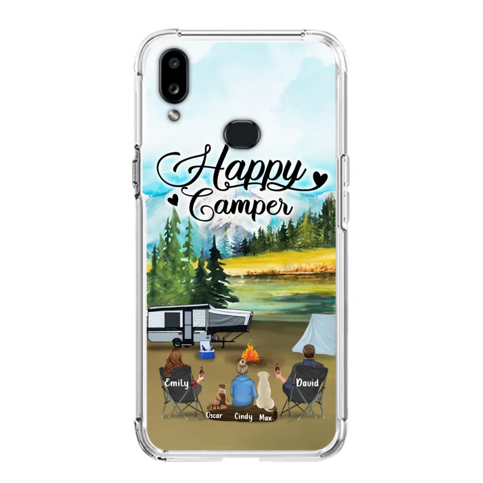 Custom Personalized Camping Phone Case - Parents With 1 Kids And 2 Pets - Best Gift For Family - Happy Camper - Case For iPhone And Samsung